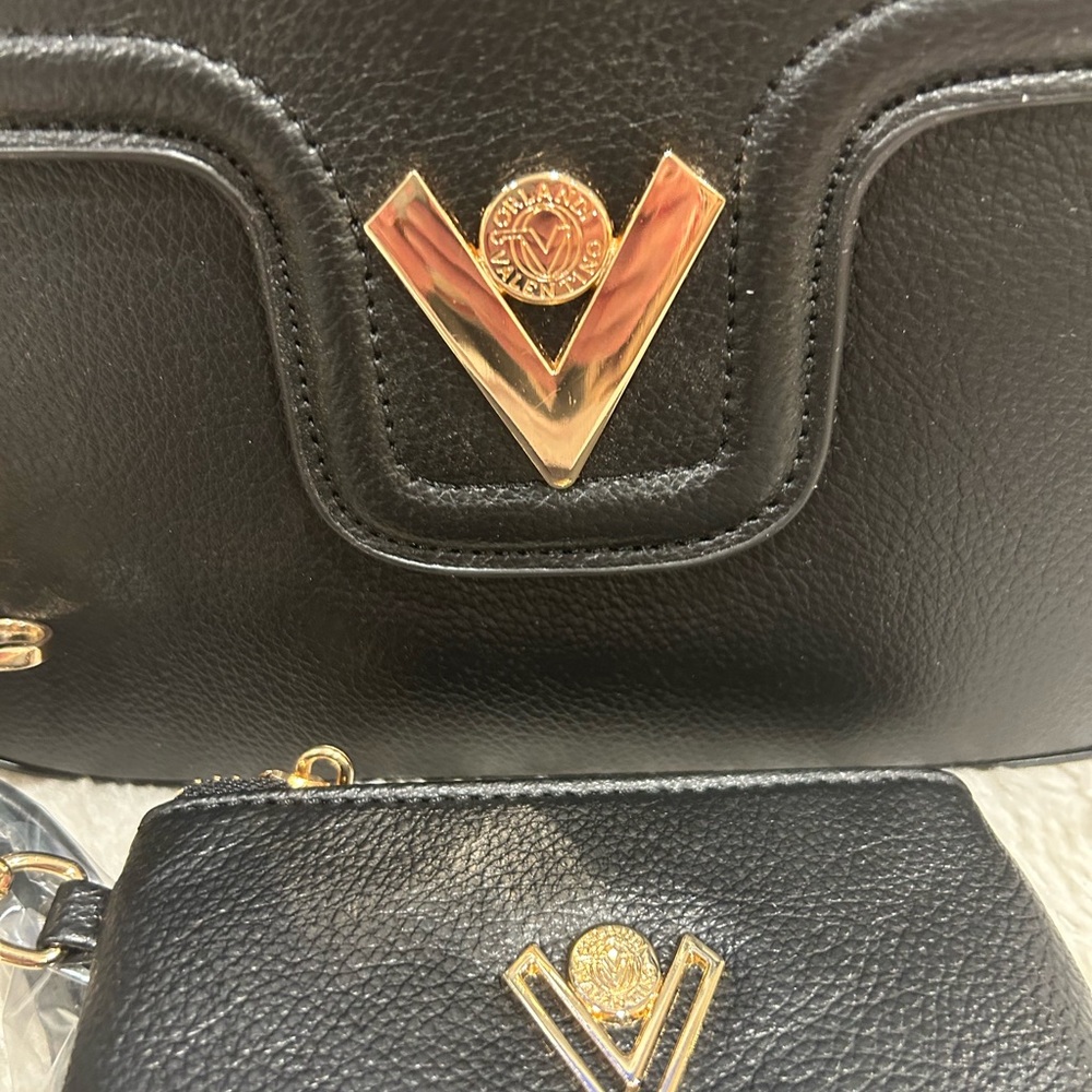 Valentino Orlandi Black Crossbody Bag with Gold Accents - Picture 4 of 5